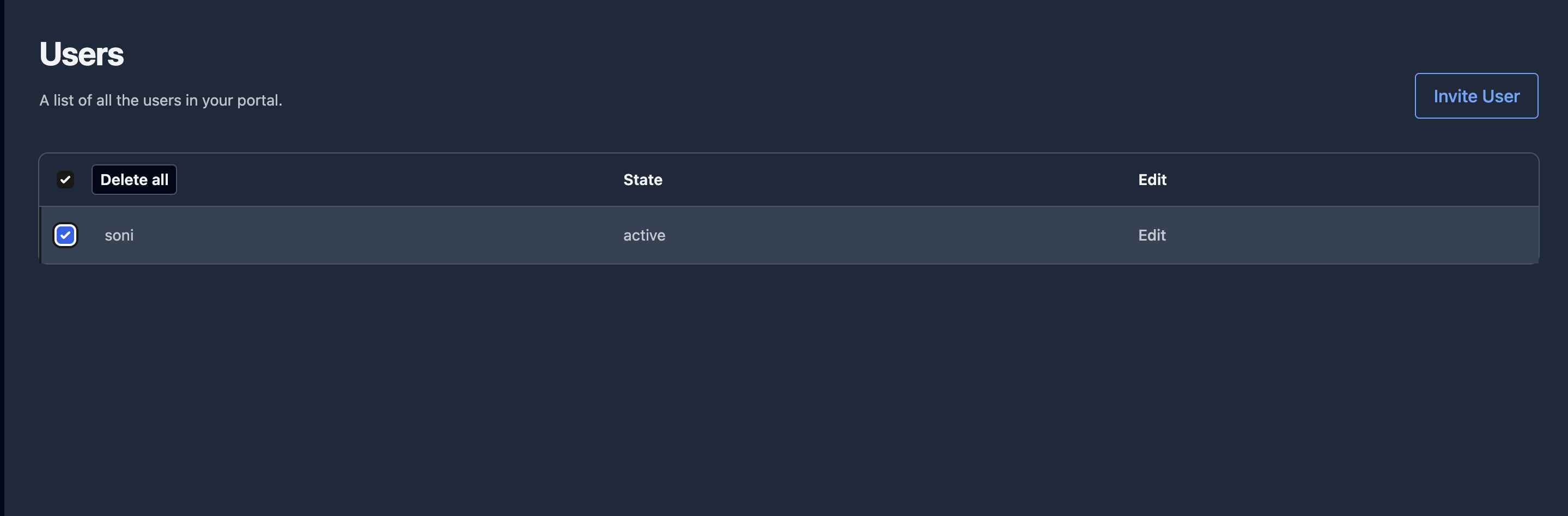 placeholder: select users for deletion