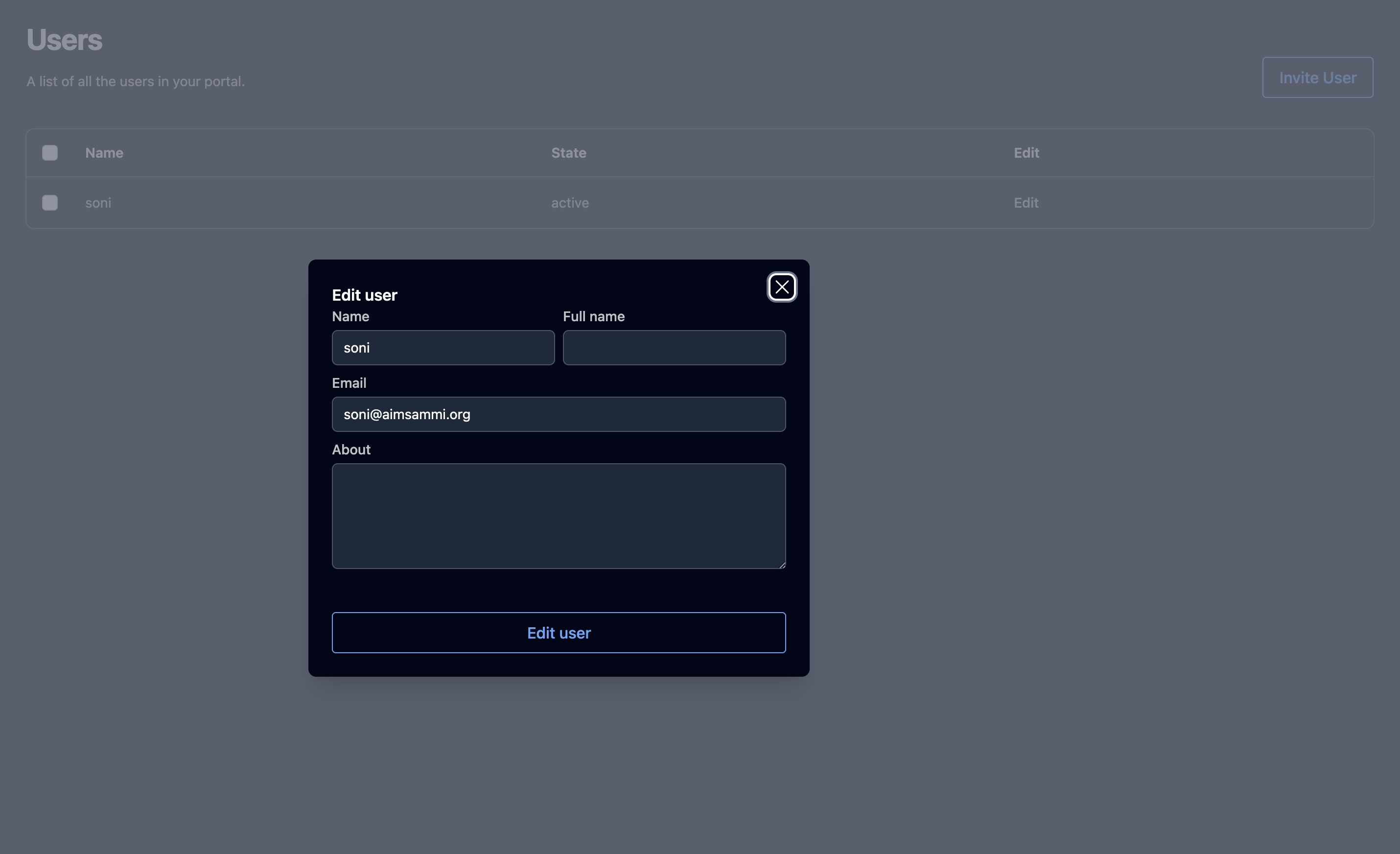 placeholder: edit user modal