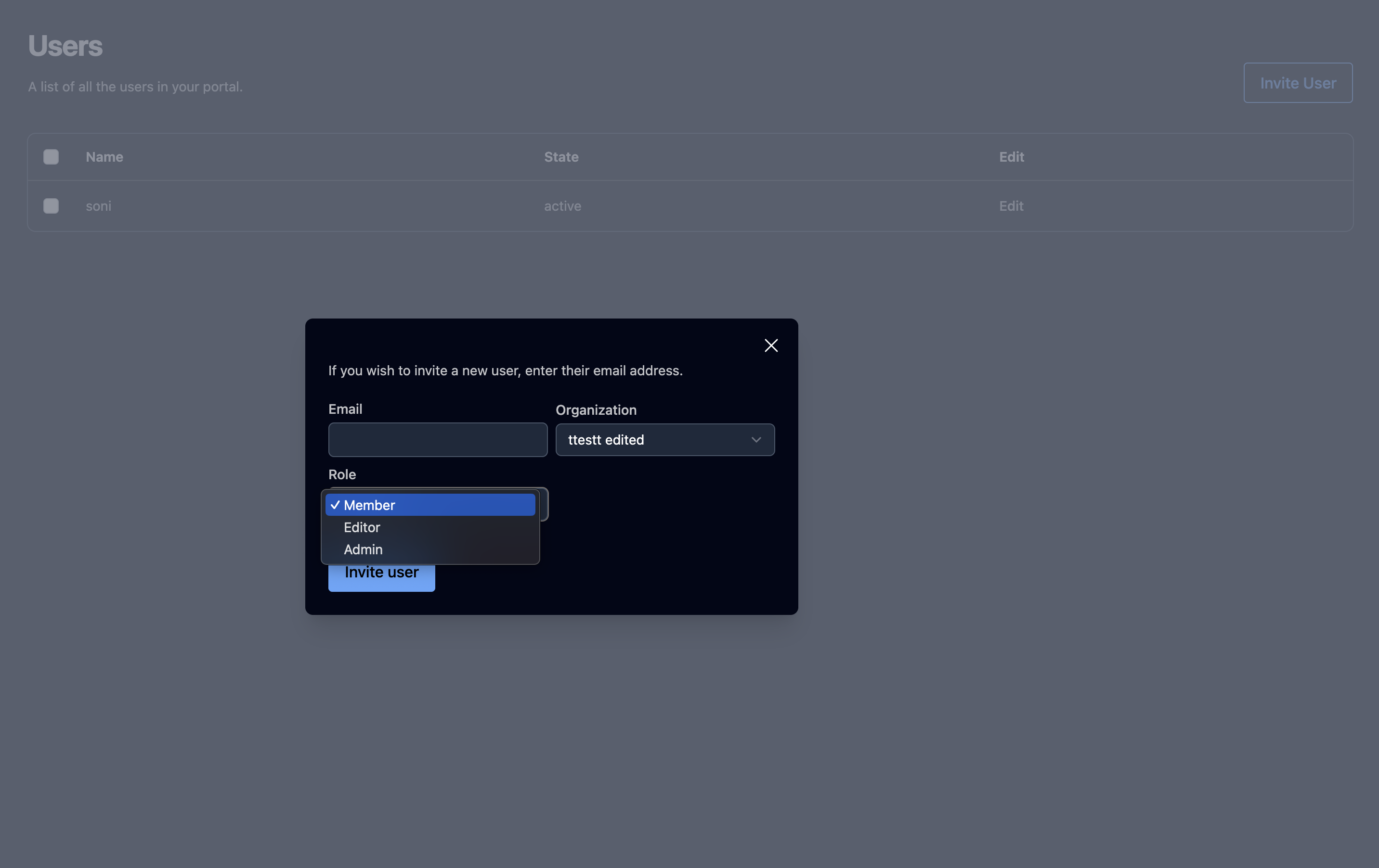 placeholder: invite user modal